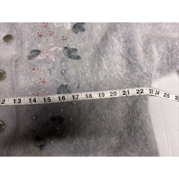 Venesha Angora Super Soft Cardigan Sweater Gray With Applique Flowers Size S - Picture 8 of 9